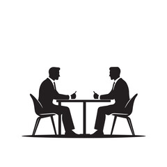 Vector art of two businessmen sitting at a table for a meeting, viewed from behind