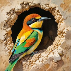 The Chestnut-headed Bee-eater (Merops leschenaulti) is a bird with a striking orange head and back, a black stripe across the eye, a bright yellow neck and breast, and a mostly green body.