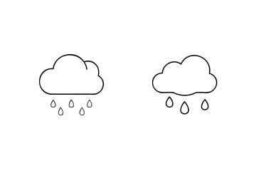Two simple line art icons of clouds releasing raindrops ideal for weather forecasting and nature themes