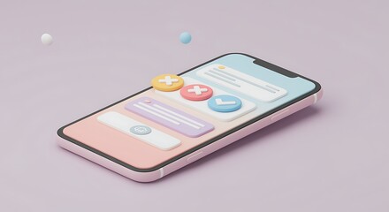 Cartoonish Mobile Phone with User Interface Elements and Pastel Colors for Application Design and User Experience