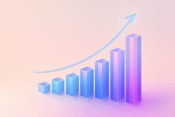 3d bar chart with upward trend arrow showing growth and success