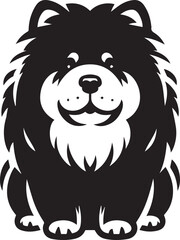 Cute Fluffy Chow Chow Dog Vector Silhouette Illustration – Black and White Pet Art Design	