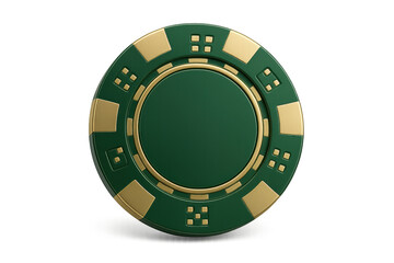 Green poker chip with golden details on transparent background