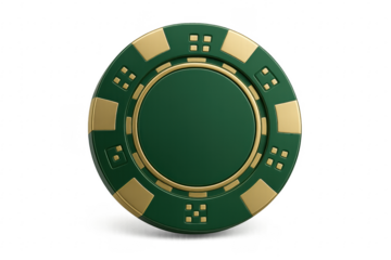 Green poker chip with golden details on transparent background