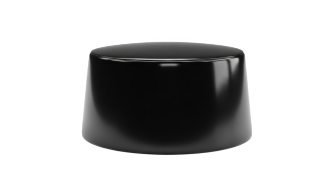 Close-up of a glossy black knob with a rounded top, isolated against a plain white background.