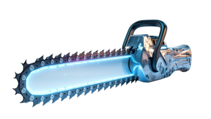 Futuristic chainsaw with glowing blade