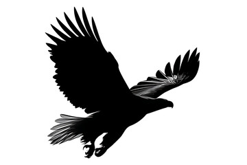 Obraz premium Majestic silhouette of an eagle soaring gracefully against a stark white background