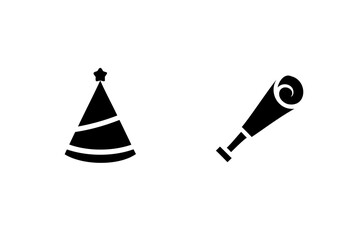 Party and celebration icons featuring birthday hat and party blower for festive occasions
