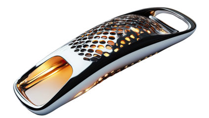 Metallic food chopper, angled view