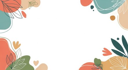 Abstract organic shapes and botanical elements frame a blank canvas with a warm earthy color palette