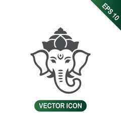 Ganesha Icon Hindu Deity's Head in Detailed Black and White