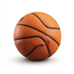 Close-up of a basketball, orange with black seams, on white background