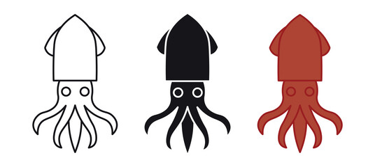 Squid, calamary.  Squid icon set isolated on white background. Vector illustration .
