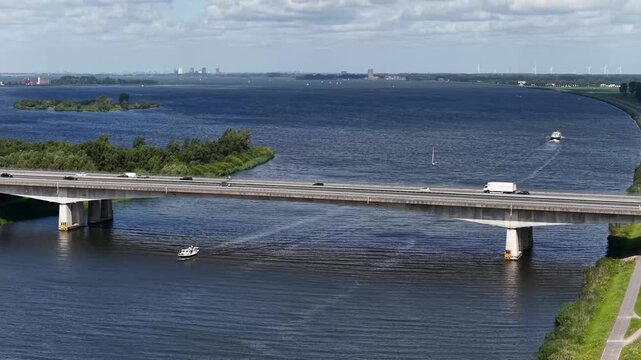 Stichtsebrug the Netherlands with the A27 between Huizen and Almere from the air