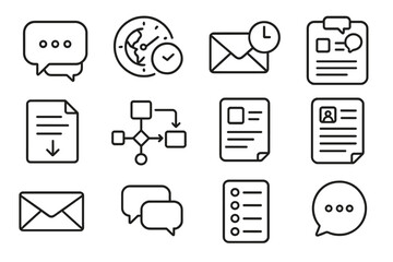 Asynchronous Communication Icons. Line style icons of asynchronous communication: async message icon, timezone badge, reply later