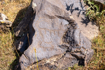 Ancient ornamental carving on volcanic rock