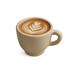 Elegant Latte Art in Creamy Ceramic Cup on White Background