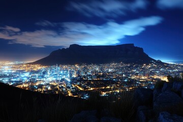 Nocturnal Cape Town: A Contemporary Urban Landscape of Africa Under Moonlight
