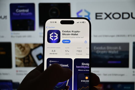 Germany - August 25,2025: Exodus Cripto App on Phone
