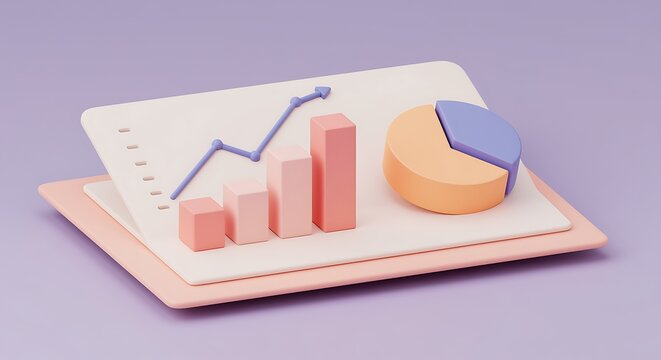 Minimalist Data Visualization with Growing Bar Chart Line Graph and Pie Chart Presenting Business Success and Financial Performance Indicators - Powered by Adobe