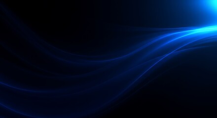 Naklejka premium Abstract glowing blue light waves on a dark black background with lens flare