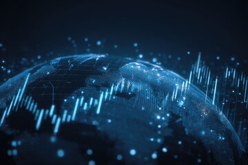 Global data visualization, digital globe with financial charts