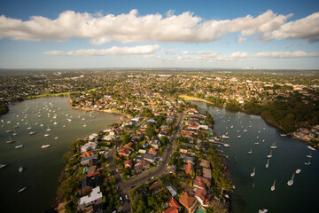 Aerial shot of Sydney Harbour and bay area