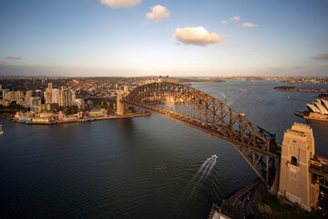 Aerial view of Sydney Harbour Bridge taken from a helicopter