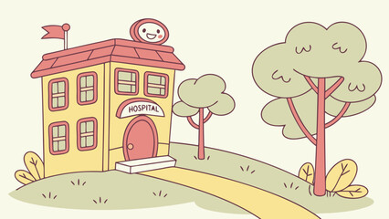 cartoon style hospital building exterior