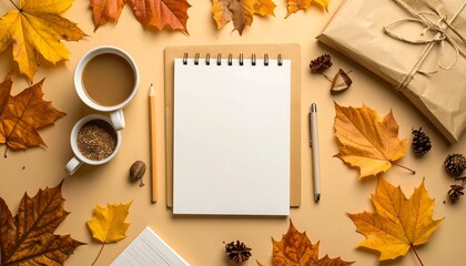 autumn leaves and notebook