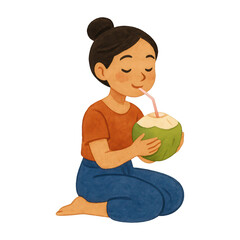PNG Girl enjoying fresh coconut drink.