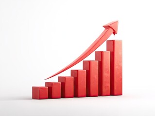 Ascending red bar graph with arrow indicating positive growth. Simple, modern style