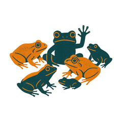 Naklejka premium PNG Illustrated frogs group gathering