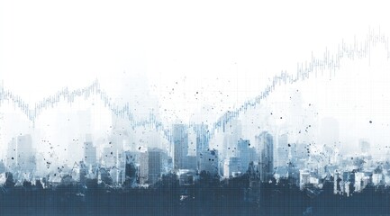 City skyline overlaid with financial data, showing a trend line