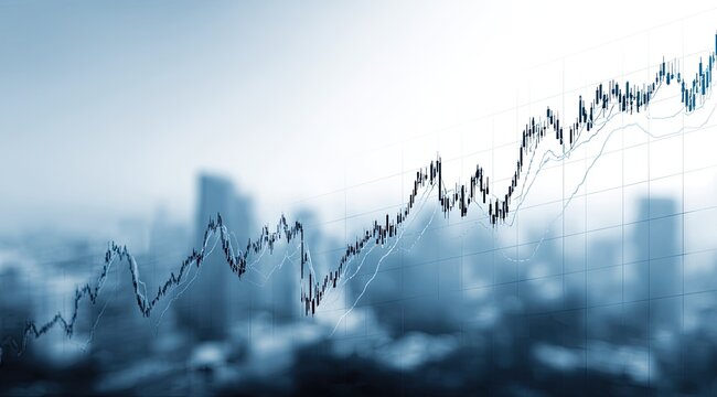 Abstract financial chart overlayed on a cityscape - Powered by Adobe