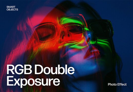 RGB Double Exposure Photo Effect Template with Neon Glitch Portrait Overlay