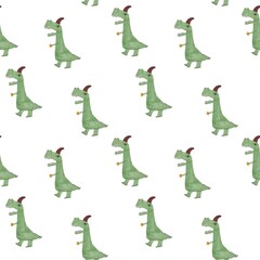 Seamless hand-drawn pattern with funny dinosaurs. Cute doodle style prehistoric animals, playful and whimsical. Perfect for kids products, textile, wrapping paper, wallpaper and stationery.