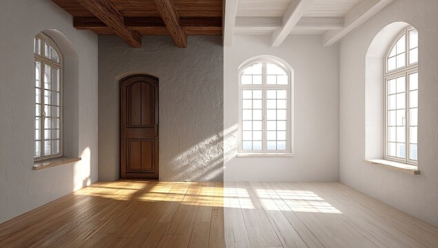 Room transformation, half-dark half-light
