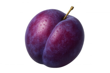 Obraz premium Ripe purple plum sporting shimmering water droplets, gleaming against transparent background, highlighting fresh fruit detail