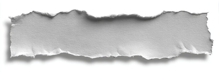 Ripped piece of light gray paper on a white background