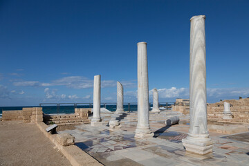 The ruins of King Herod's palace in Caesarea National Park on the Mediterranean coast, Israel