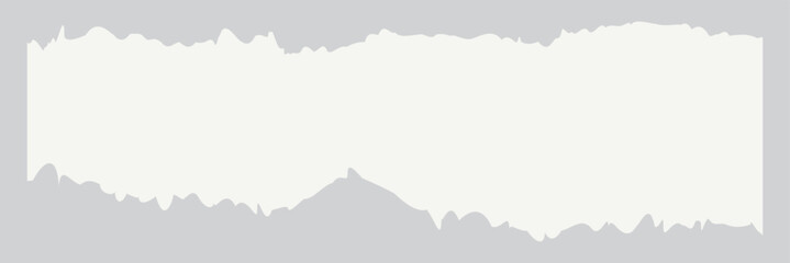 Obraz premium White torn paper edge isolated on gray. Ripped paper strip with rough jagged edge perfect for design, texture, creative layout elements. message label, banner, collage and text box. 