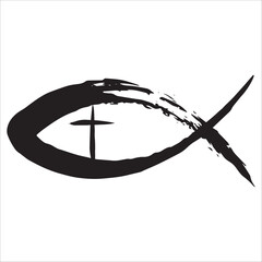 Ichthus With Cross Brush Stroke Style Icon