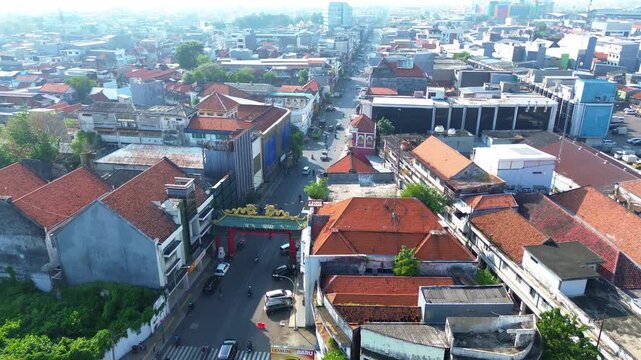 A aerial 4K footage view of surabaya from above