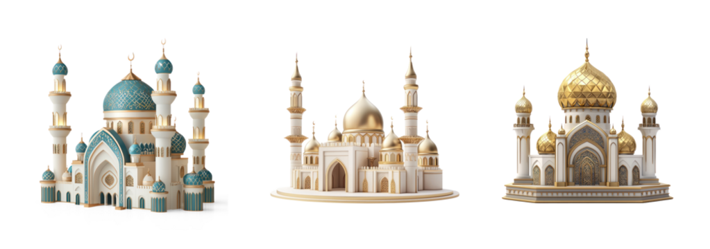 Collection of 3D Islamic decoration for Eid al adha side view isolate on transparent background