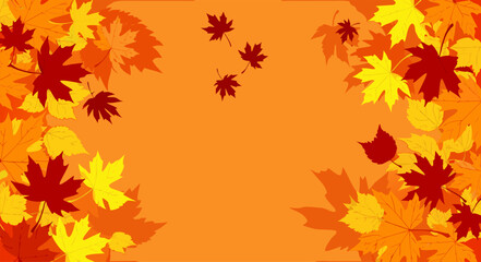 A vibrant fall background featuring colorful autumn leaves and a warm orange hue, perfect for seasonal designs. 1