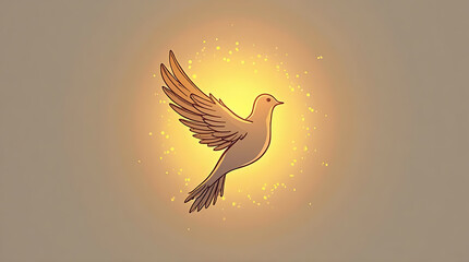 Obraz premium Illustration of a Glowing Bird with Outstretched Wings in Warm Yellow Light