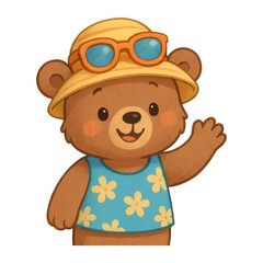 Obraz premium PNG Cute bear wearing summer attire.