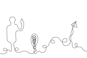 Sketch outline concept minimal business man in drawing continuous line art. male business success talent hand drawn with white ioslated background. Abstract,vector,illustration.