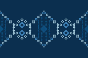 Ikat pattern traditional ethnic pattern ikat motif fabric pattern geometric style. Embroidery ethnic oriental blue background wallpaper. Abstract,vector,illustration.Texture,frame,decor.